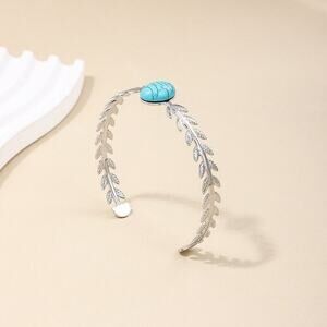 Turquoise Silver Bead Elegant Stripe Alloy‎ Plating Bangle Wrist Bracelet Boho